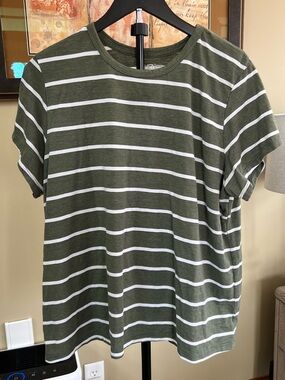 Women’s Olive Green Striped Crewneck T-Shirt